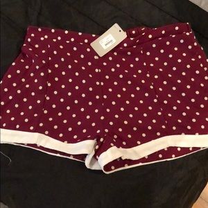 Maroon and White Polka Dot Shorts